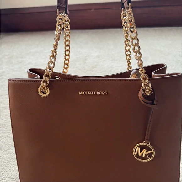 Michael Kors Susannah Large Tote-Chocolate Brown Tote with Gold Accents - Picture 3 of 6